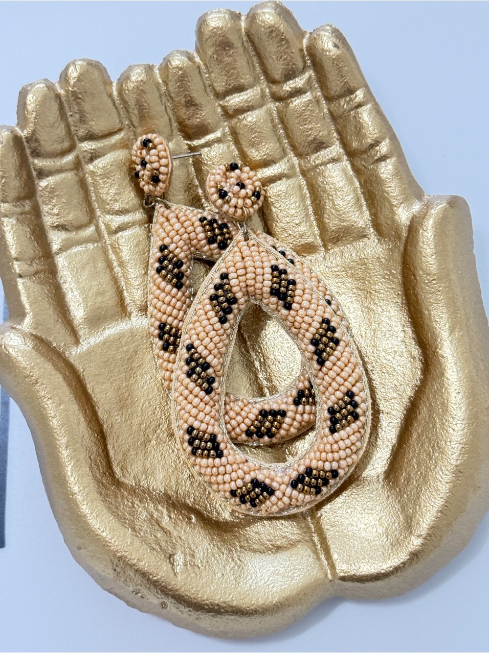 NEW Free People Animal Print Tan and Brown Teardrop Dangle Earrings